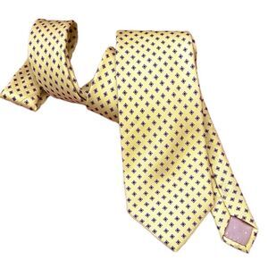 Etienne Aigner Designer Yellow and Blue Diamond Pattern Men’s Italian Silk Tie